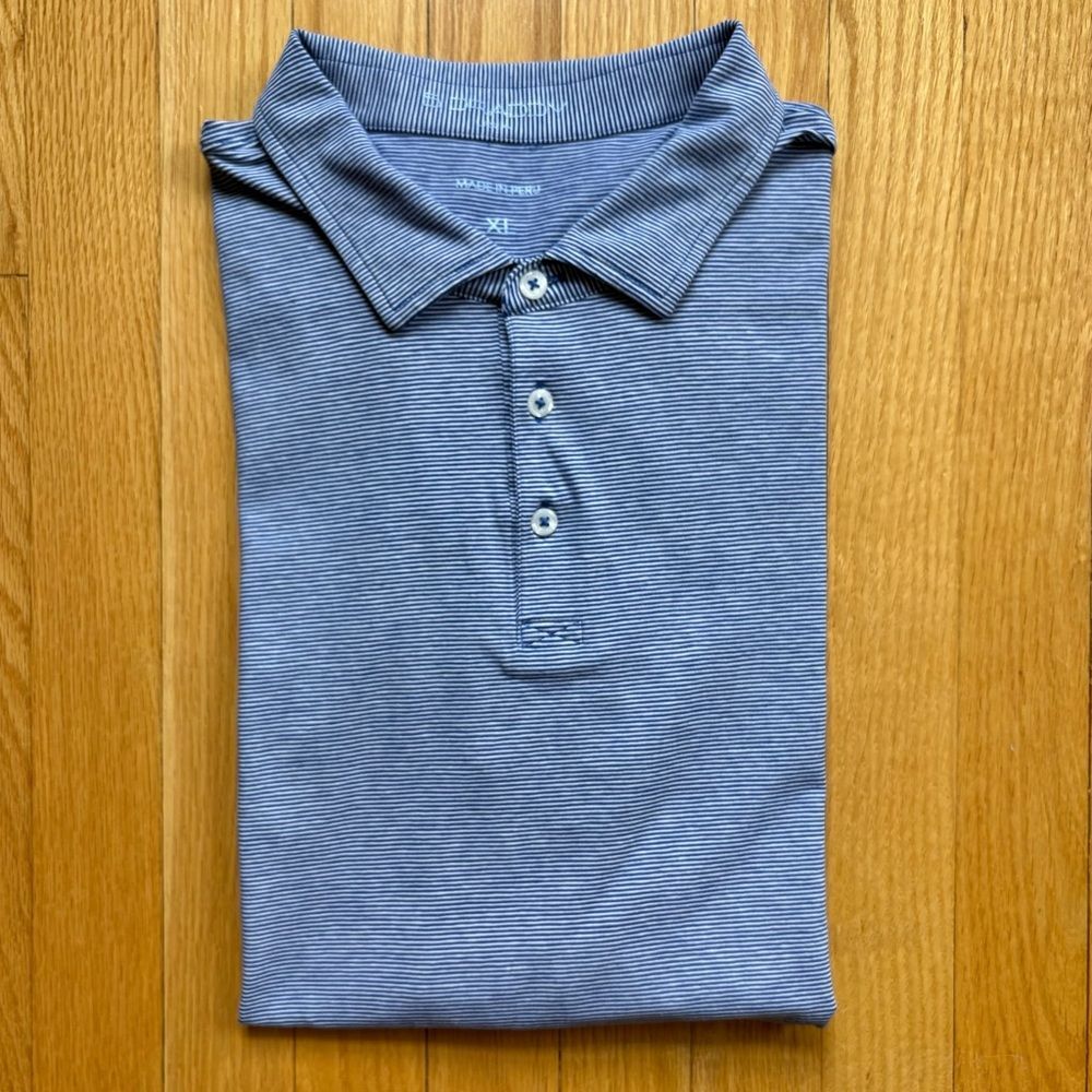 B. Draddy Men’s Short Sleeve Golf Polo Shirt Pima Cotton XL Blue White Stripes